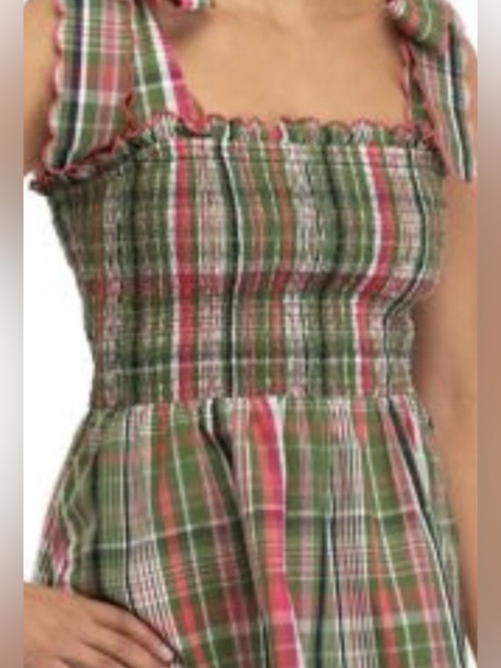 Crown & Ivy NWT Springtime Pink and Green Plaid Top w/Shoulder Strap Closures